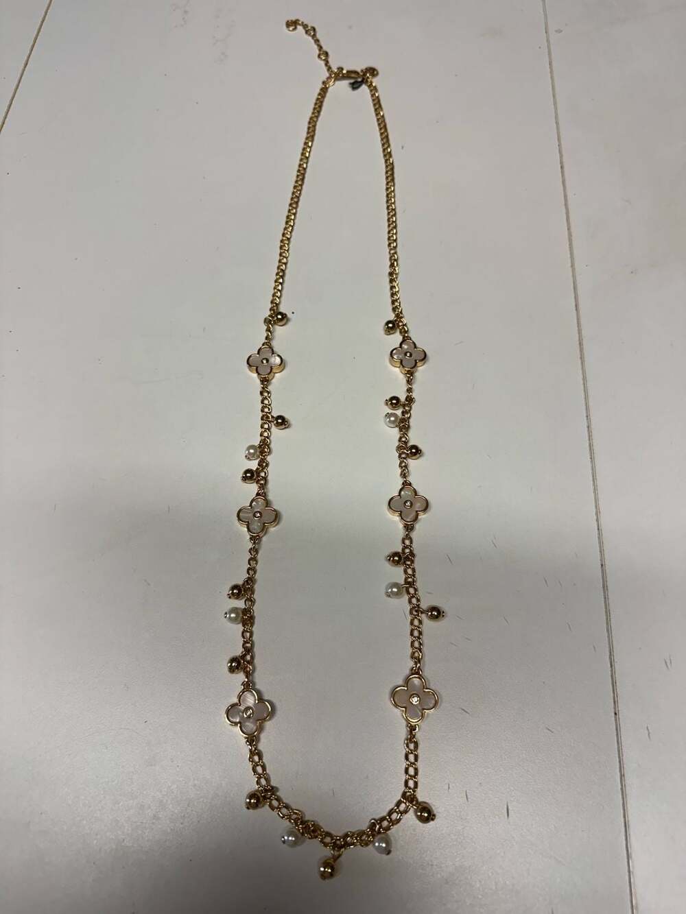 Adornia Gold Plated Mother of Pearl and CZ Clover Station Long Necklace